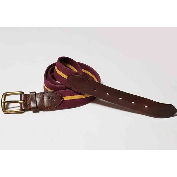 Daniel Cremieux Canvas + Leather Belt Red Gold Brown Men's Size 36 - Picture 1 of 2